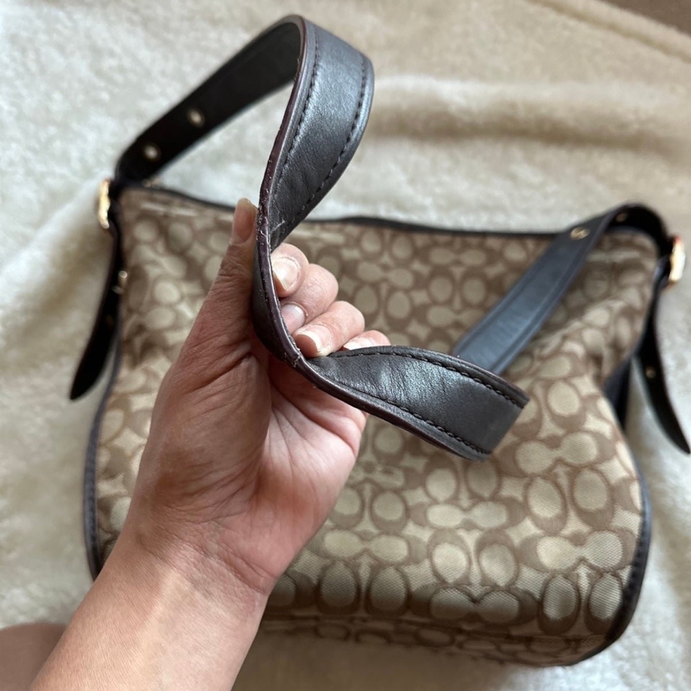 Coach Tan and Dark Brown Signature Shoulder Bag - Picture 8 of 11